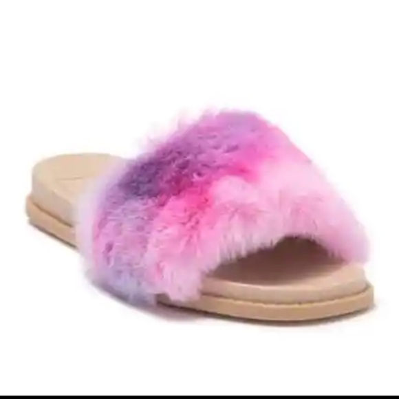 Dolce Vita NWT & Box Gwynn Bright Tie Dye Faux Fur Sandals Size 7 - Picture 1 of 4